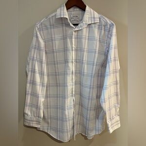 Calvin Klein Men's Regular Fit Non Iron Blue and Purple Windowpane Button Up